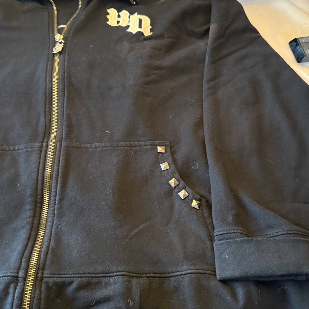 Harley Davidson Women's 1W Embroidered Studded Black Hooded Zip up - Picture 3 of 6